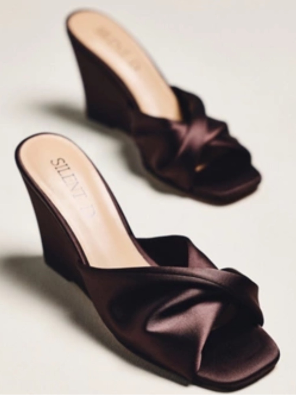 NEW in box size 9 Anthropologie/Silent D Brown Satin Wedge Sandal